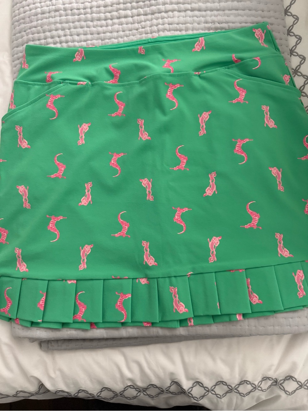 Lilly Pulitzer Green Skirt with Pink Seahorse Motif - NEW